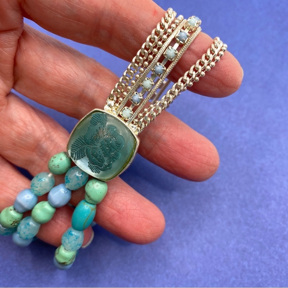 Stretchy Silvertone Chain and Acrylic Beads Bracelet